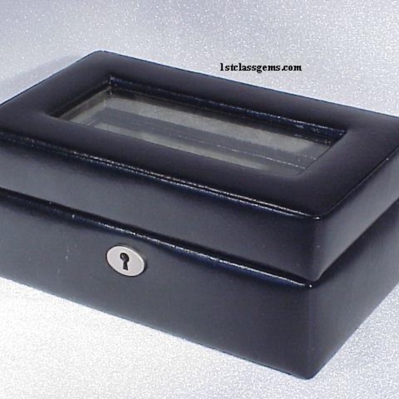 FINAL SALE PRICE Wolf Designs Black Leather 3 Pc. Watch Display Box - Picture 3 of 5